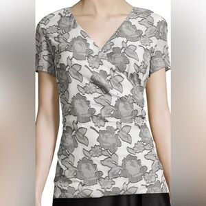 St. John Metallic Silk Faux-Wrap Blouse Size 6